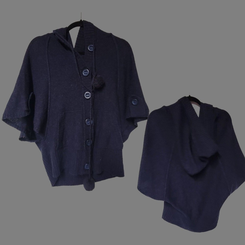 Kenji‎ Handknitted Cardigan Y2K Hooded Large Pom Pom